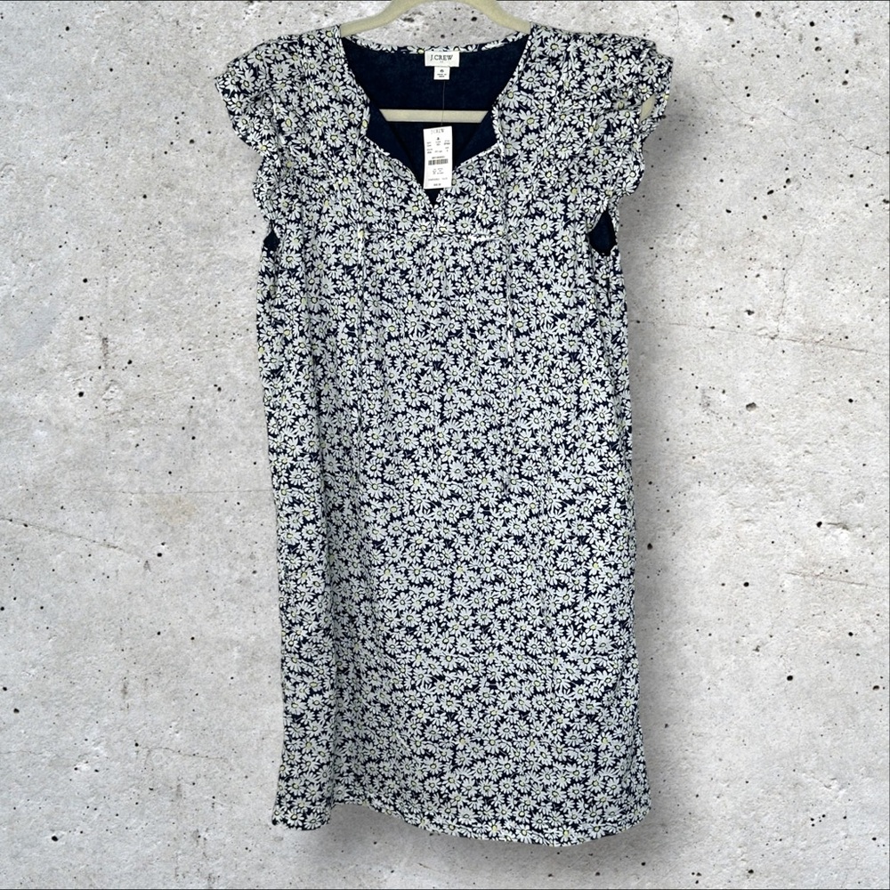 J. Crew Factory Daisy Printed Cotton‎ Lined Flutter-sleeve Mini Dress Womens 6